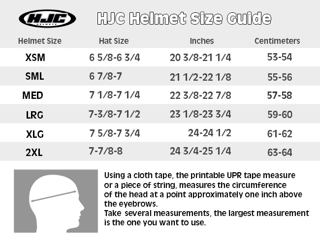 Hjc Helmet Sizing Chart - HJC F70 Mago MC5SF - The Helmet Warehouse ...